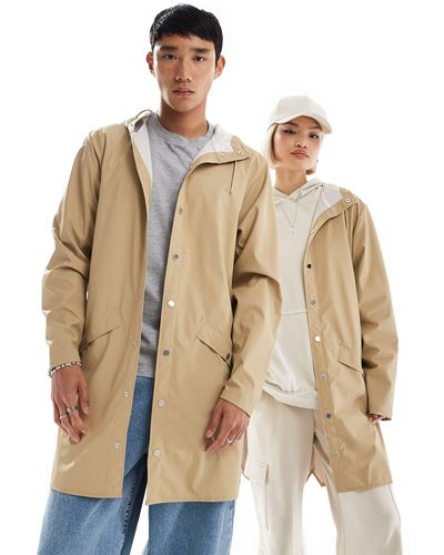 Rains 12020 Unisex Waterproof Long Hooded Jacket - Natural