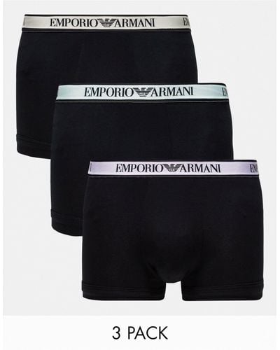 Emporio Armani Bodywear 3 Pack Trunks With Coloured Waistbands - Black