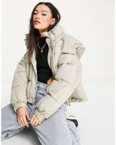 Sixth June Oversized Cropped Hooded Puffer Coat - Green