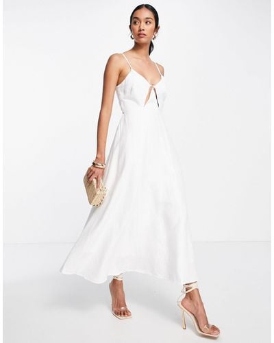 ASOS Linen Cami Midi Dress With Cut-out Detail - White