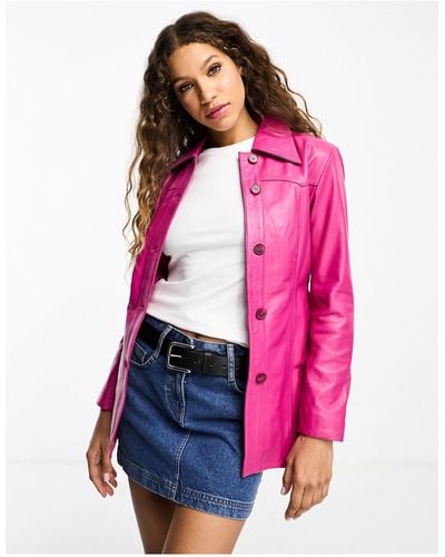 Muubaa 70s Retro Fitted Leather Jacket - Pink