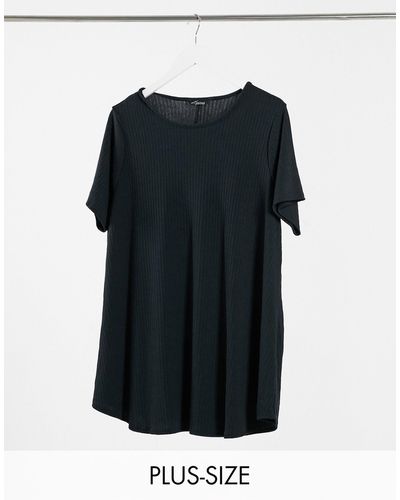 Yours Short Sleeve Ribbed Swing Top - Black