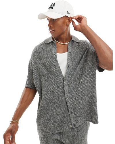 ASOS Co-ord Knitted Button Through Polo - Grey