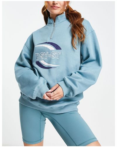 Daisy Street Active - Sweater Met 1/4 Rits En Logo - Blauw