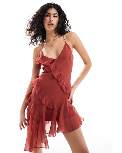 ASOS Asymmetric Ruffle Cami Mini Dress - Red