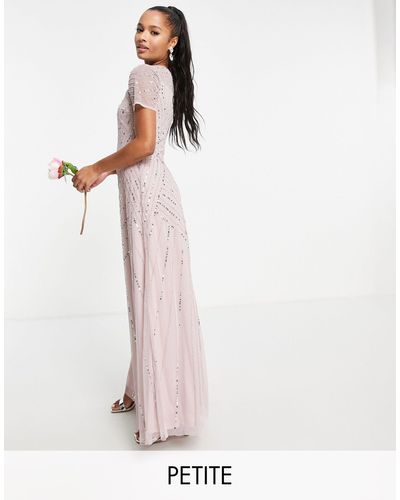 Frock and Frill Bridesmaid Short Sleeve Maxi Dress With Embellishment - Pink