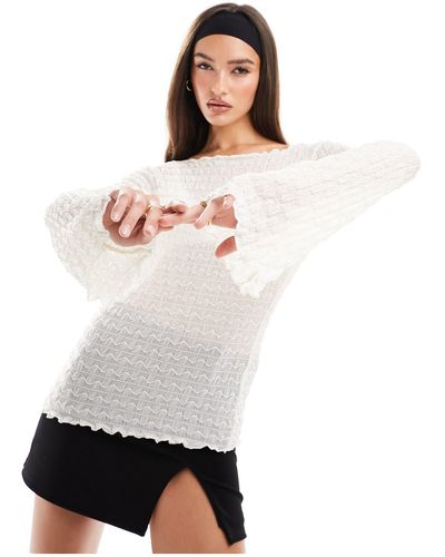 NA-KD Structured Sleeve Top - White