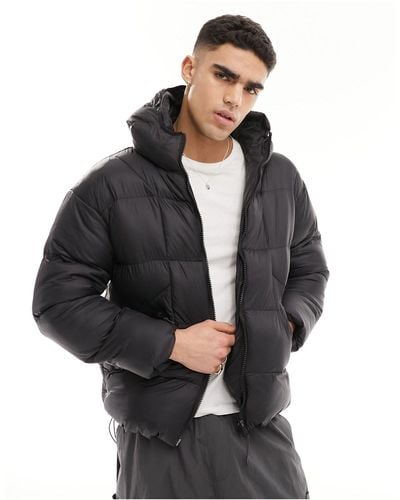 Good For Nothing High Shine Puffer Jacket With Hood - Black