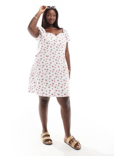 Vero Moda Sweetheart Neck Mini Dress With Puff Sleeves - White