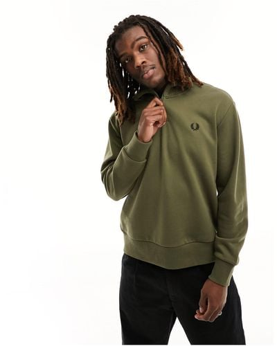 Fred Perry Quarter Zip With Knitted Detail - Green