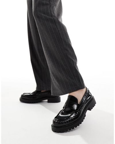 Truffle Collection Woven Chunky Penny Loafers - Black
