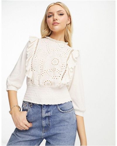 Morgan Embroidered Cutwork Puff Sleeve Top - White