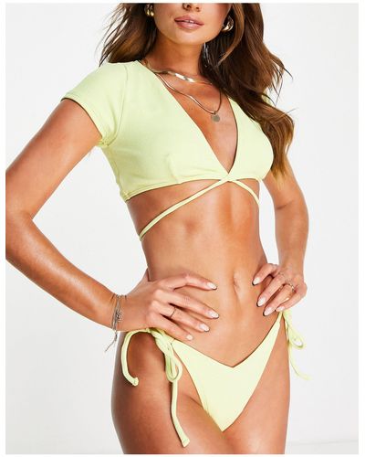 TWIIN – strukturierte bikinihose mit hohem beinausschnitt und seitlicher schnürung - Gelb