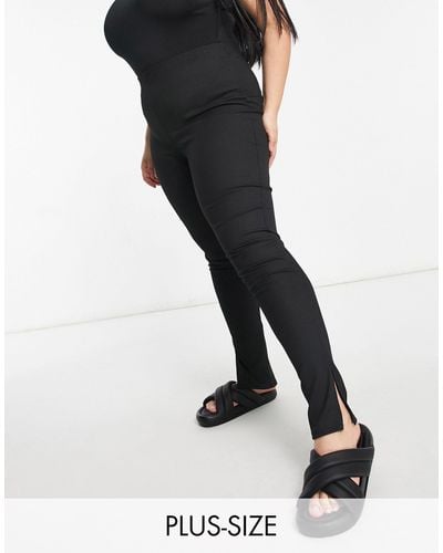 Flounce London Flounce Plus Narrow Ribbed leggings With Side Split - Black