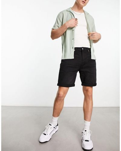 Pull&Bear Slim Fit Denim Shorts - Black