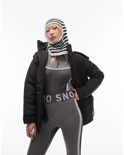 Topshop Unique Sno - parka da sci con cappuccio e pelliccia sintetica - Nero