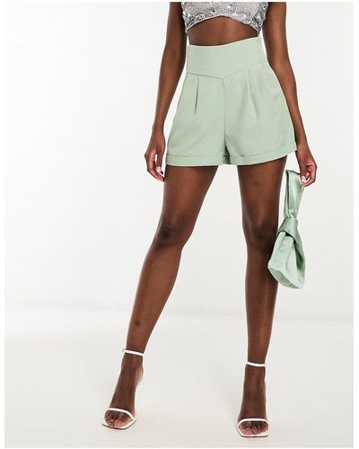 Rebellious Fashion Pantaloncini sartoriali a vita alta color salvia - Verde