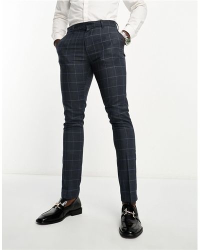 New Look Pantaloni da abito skinny a quadri grigi e blu - Nero