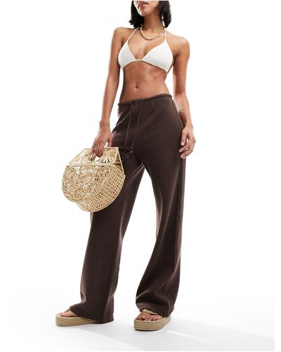 Iisla & Bird Narrow Waist Fine Knit Beach Full Length Trousers - Brown