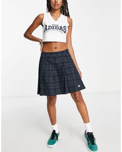 adidas Originals Preppy Varsity Checked Pleated Tennis Skirt - Blue