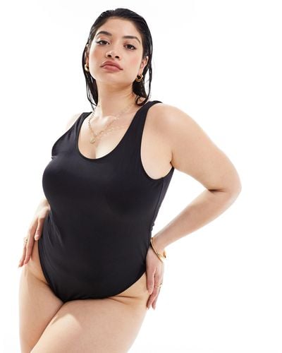 Collusion Co-ord Plus Scoop Branded Swimsuit - Black