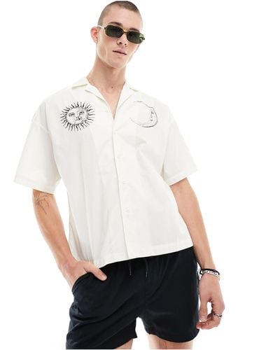 ADPT Oversized Revere Collar Shirt With Sun And Moon Placement Print - White