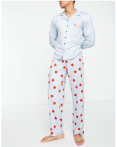 Loungeable Lolly Heart Valentines Traditional Pyjamas - White