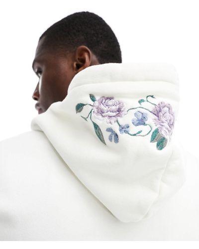 Hollister Felpa con cappuccio comoda bianca con logo e fiori ricamati - Bianco