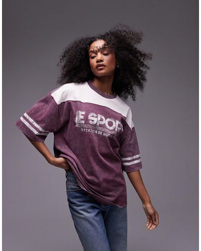 TOPSHOP T-shirt bordeaux oversize con stampa "le sports" - Viola