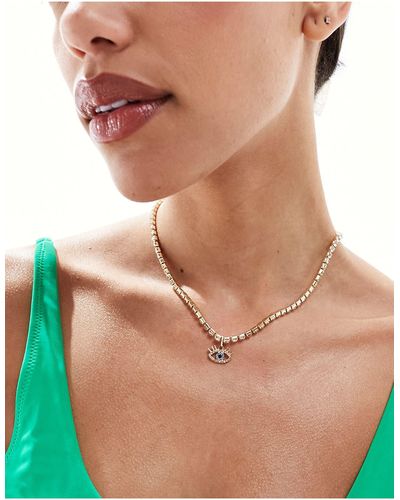 South Beach Eye Embellished Chain Choker Necklace - Blue