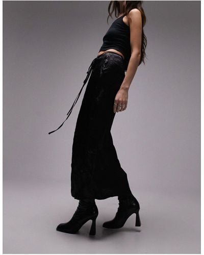 TOPSHOP Crinkle Wrap Midi Skirt - Black