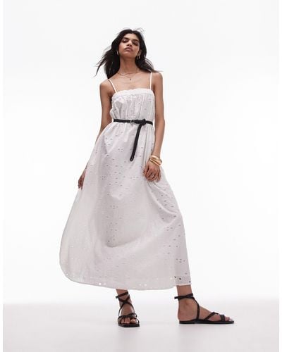 TOPSHOP Broderie Strappy Chuck On Midi Dress - White