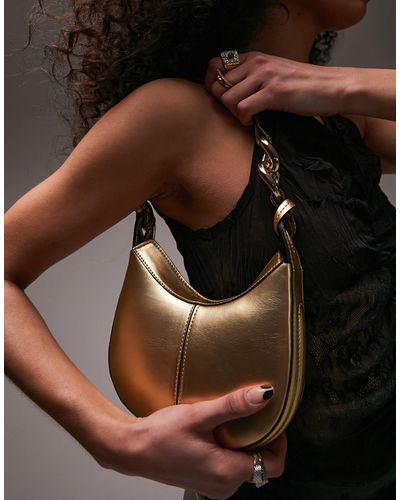 TOPSHOP Santiago - petit sac porté épaule forme incurvée avec détail maillons - Noir