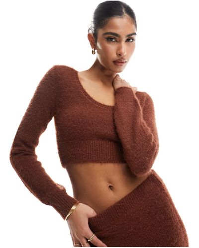 ASOS Crop Sweater With Scoop Neck - Brown