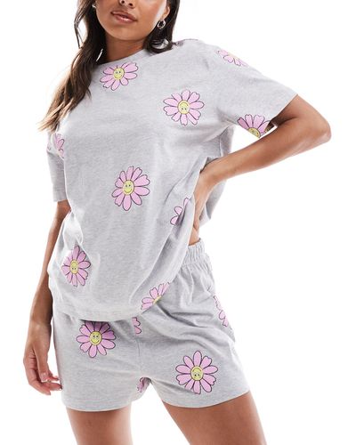 ASOS Flower Oversized Tee & Short Pajama Set - White