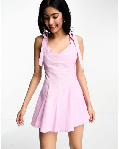 ASOS Linen Tie Cross Strap Swing Mini Sundress With Godets - Pink