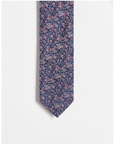ASOS Cravate fine à imprimé fleurs - Bleu