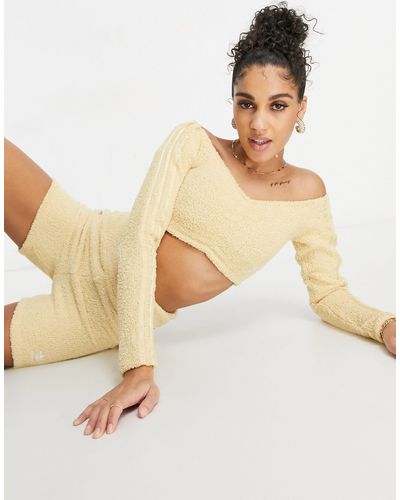 adidas Originals 'relaxed Risqué' Fluffy Knit Rouched Crop Long Sleeve Top - Natural