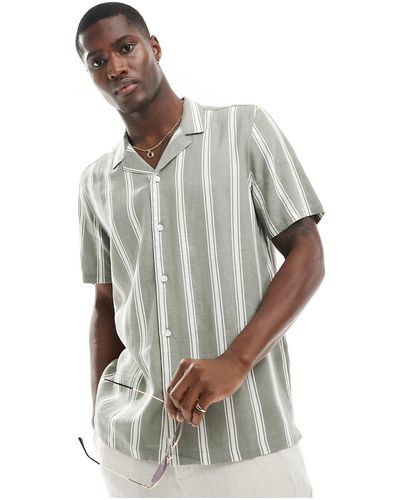 New Look Short Sleeved Striped Linen Blend Shirt - Multicolour