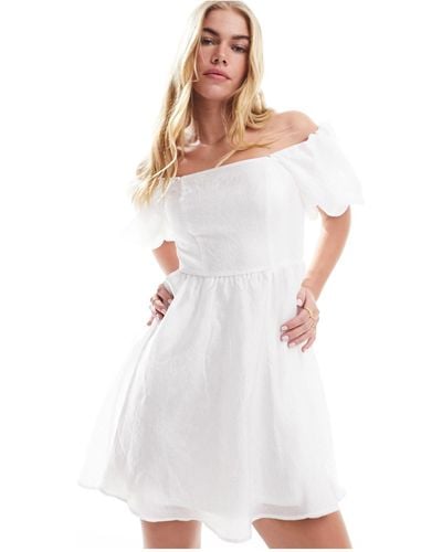 Pieces Oversized Sleeve Babydoll Mini Dress - White