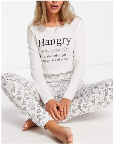 Brave Soul Hangry Long Pyjama Set - White