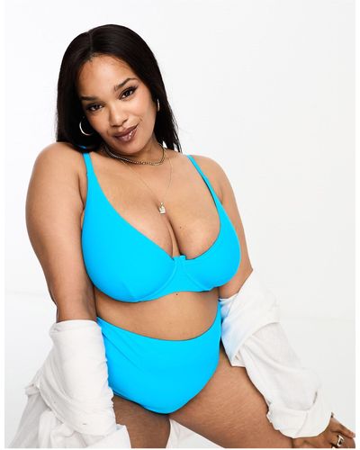 ASOS Asos Design Curve Mix And Match Step Front Underwired Bikini Top - Blue