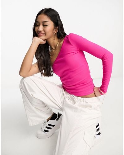 Monki Long Sleeve One Shoulder Top - Pink