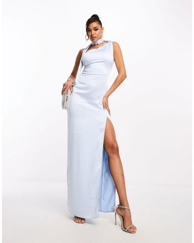 Vesper Satin Choker Detail Maxi Thigh Split Dress - White