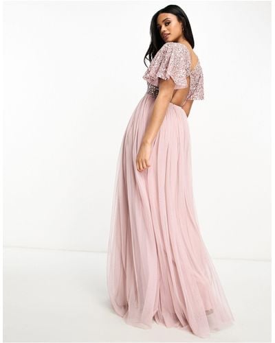 Beauut Bridesmaid Embellished Maxi Dress With Open Back Detail - Pink