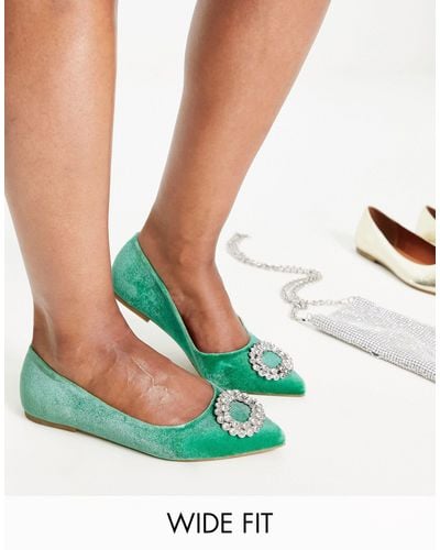 ASOS Wide Fit Laura Embellished Pointed Ballet Flats - Green