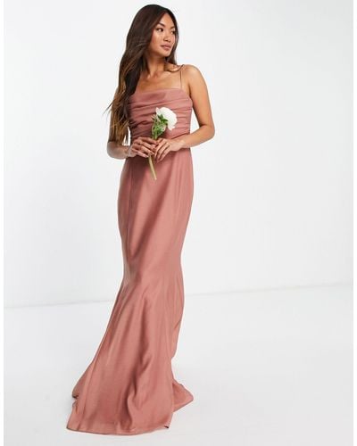 ASOS Bridesmaid Drape Detail Maxi Dress With Corset - Pink