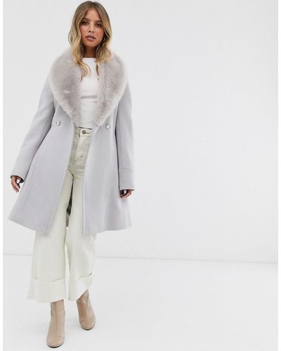 Forever New Midi Wrap Tie Coat With Faux Fur Collar - Pink