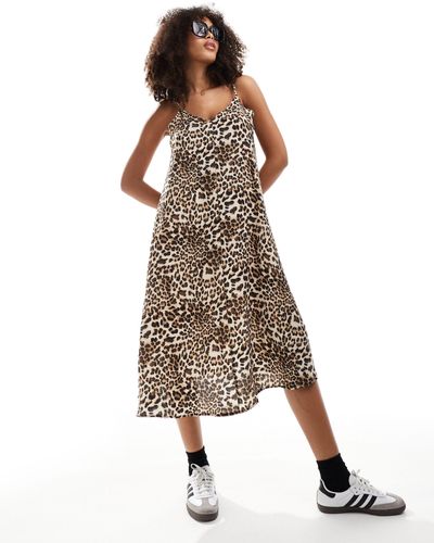 Vero Moda Woven Cami Midi Dress With V Front - Brown