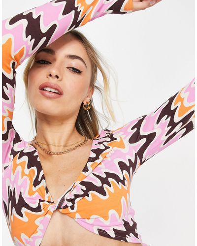 Monki Co-ord Long Sleeve Cropped Top - Multicolor